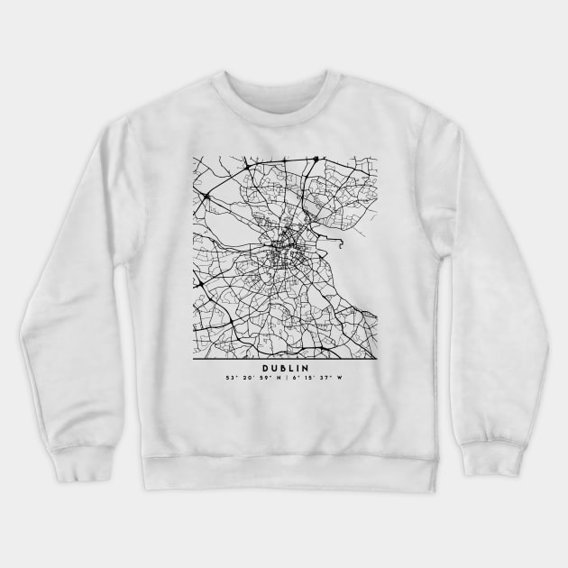 DUBLIN IRELAND BLACK CITY STREET MAP ART Crewneck Sweatshirt by deificusArt